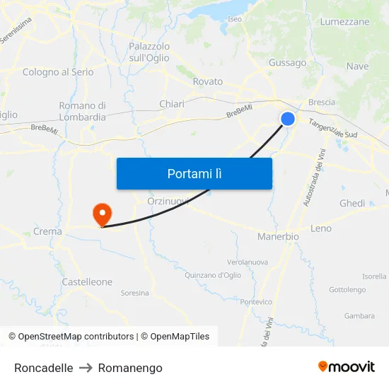 Roncadelle to Romanengo map