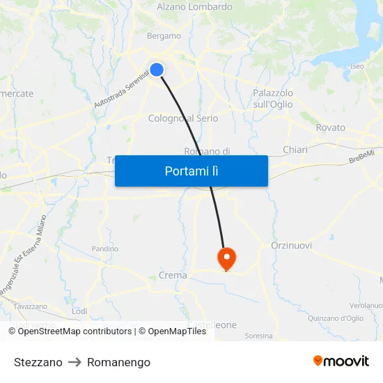 Stezzano to Romanengo map