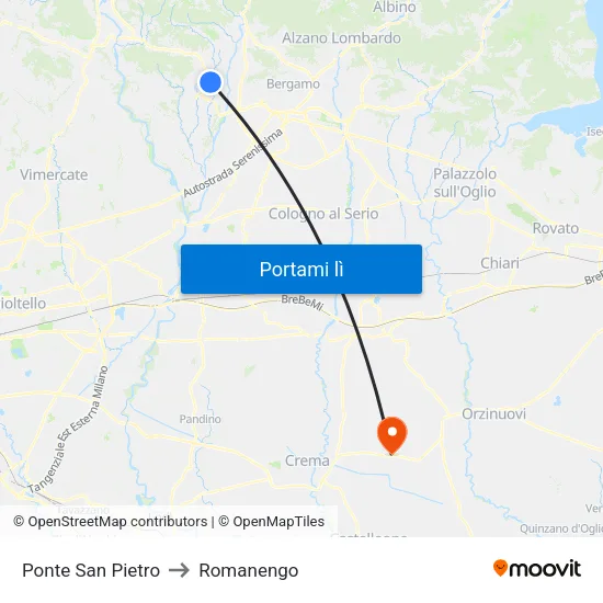 Ponte San Pietro to Romanengo map
