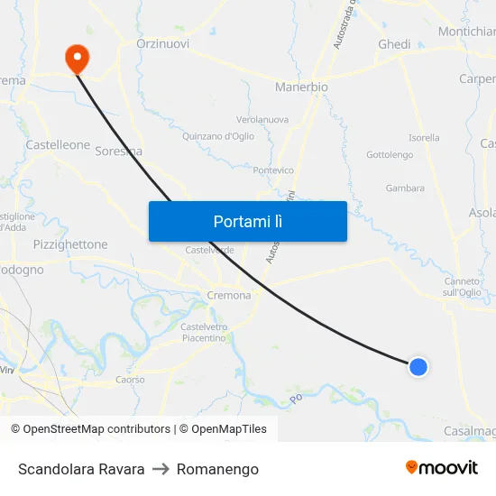 Scandolara Ravara to Romanengo map
