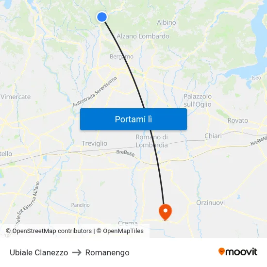 Ubiale Clanezzo to Romanengo map