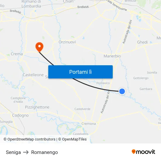 Seniga to Romanengo map