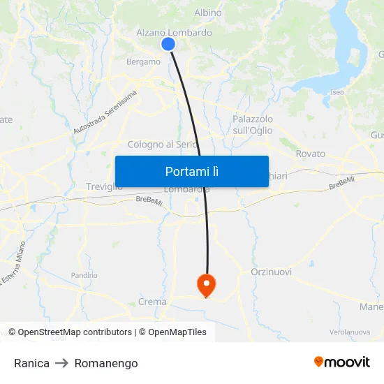 Ranica to Romanengo map