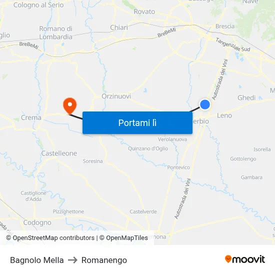 Bagnolo Mella to Romanengo map