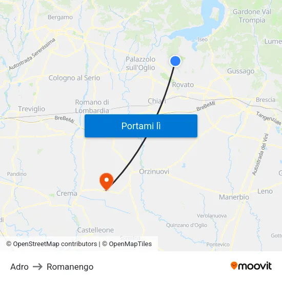 Adro to Romanengo map