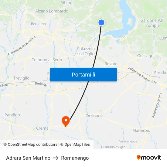Adrara San Martino to Romanengo map