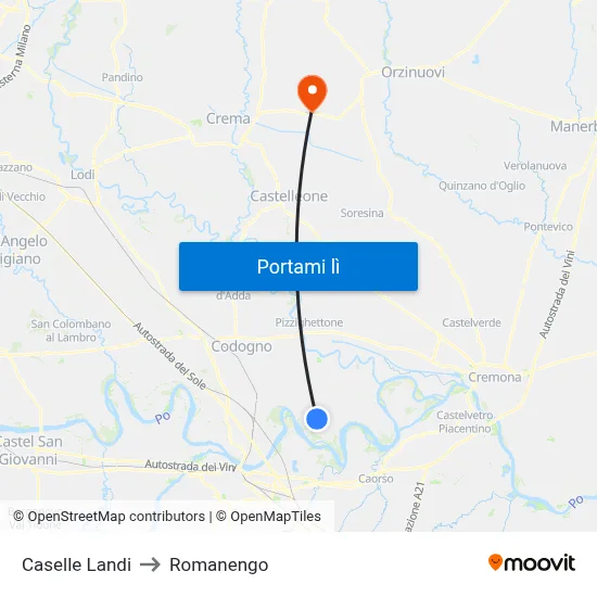 Caselle Landi to Romanengo map