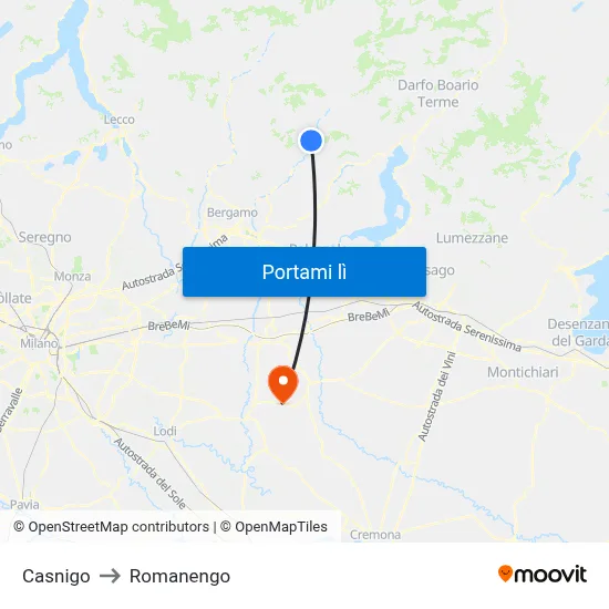 Casnigo to Romanengo map