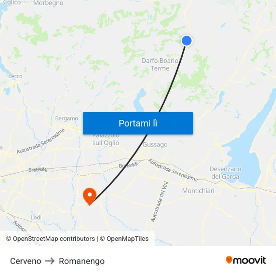 Cerveno to Romanengo map