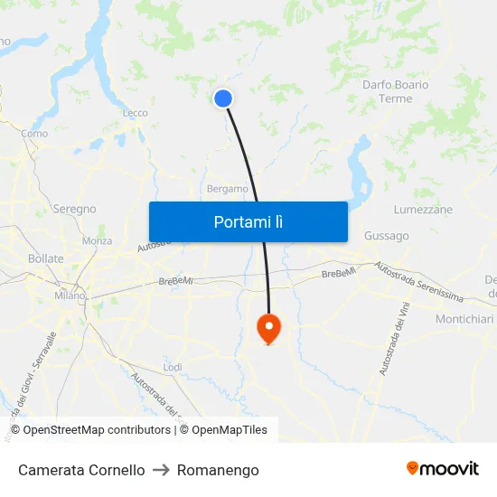 Camerata Cornello to Romanengo map