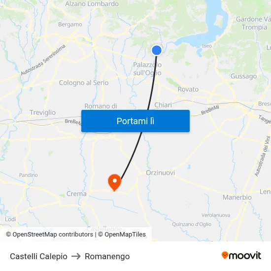 Castelli Calepio to Romanengo map