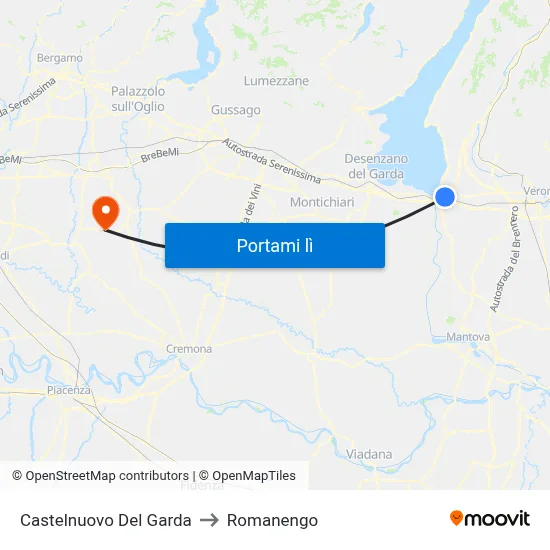 Castelnuovo Del Garda to Romanengo map