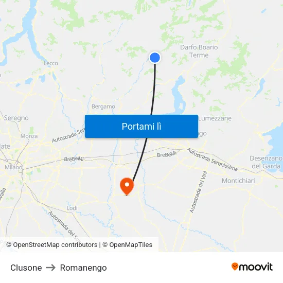 Clusone to Romanengo map