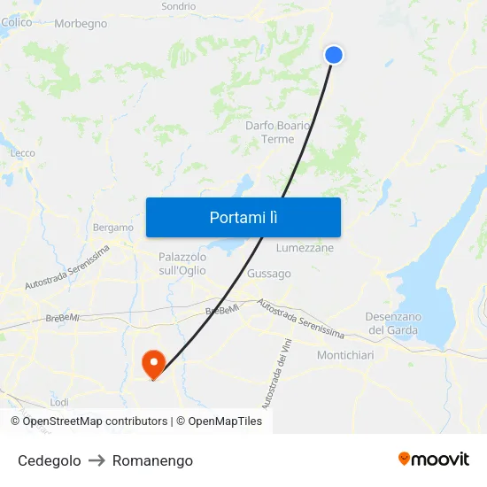 Cedegolo to Romanengo map