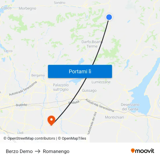 Berzo Demo to Romanengo map