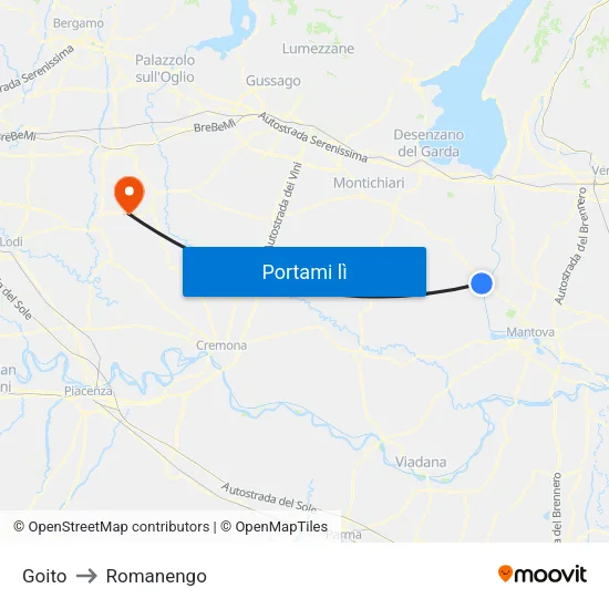 Goito to Romanengo map