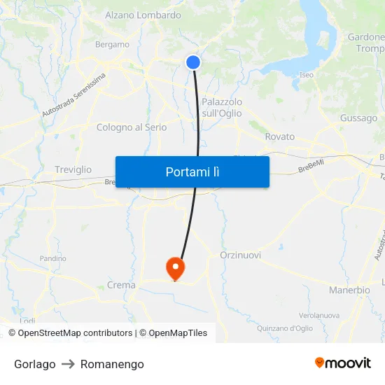 Gorlago to Romanengo map