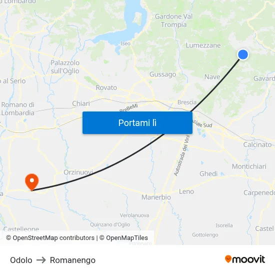 Odolo to Romanengo map