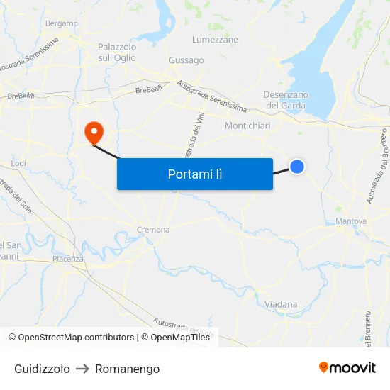 Guidizzolo to Romanengo map