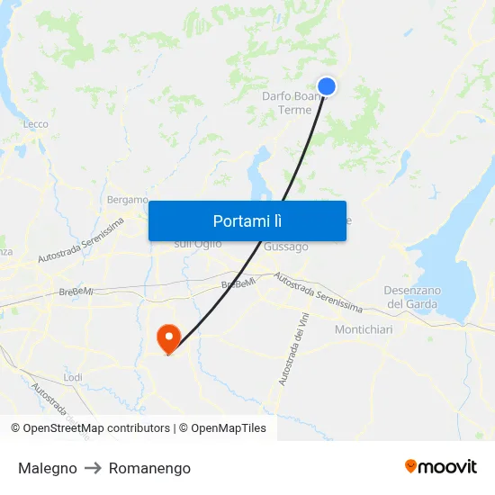 Malegno to Romanengo map