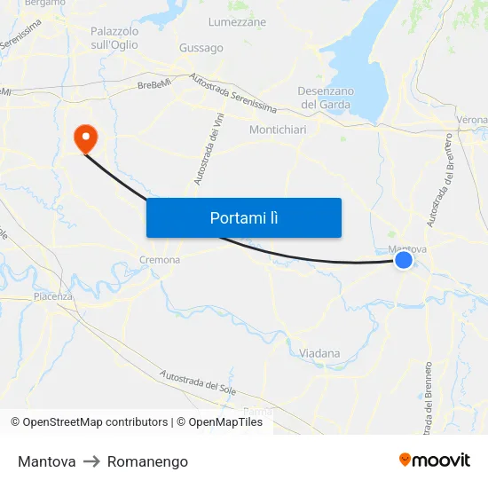 Mantova to Romanengo map