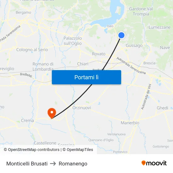 Monticelli Brusati to Romanengo map