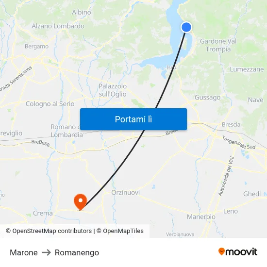 Marone to Romanengo map