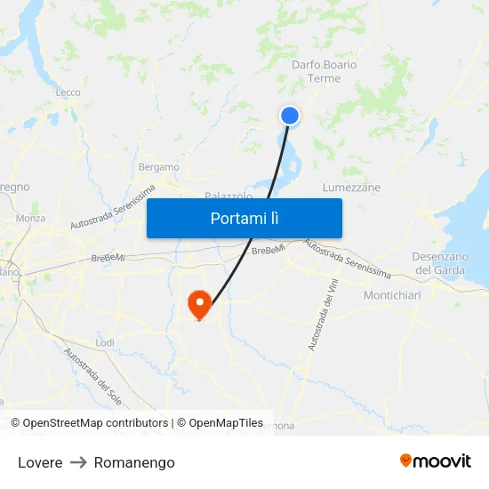 Lovere to Romanengo map