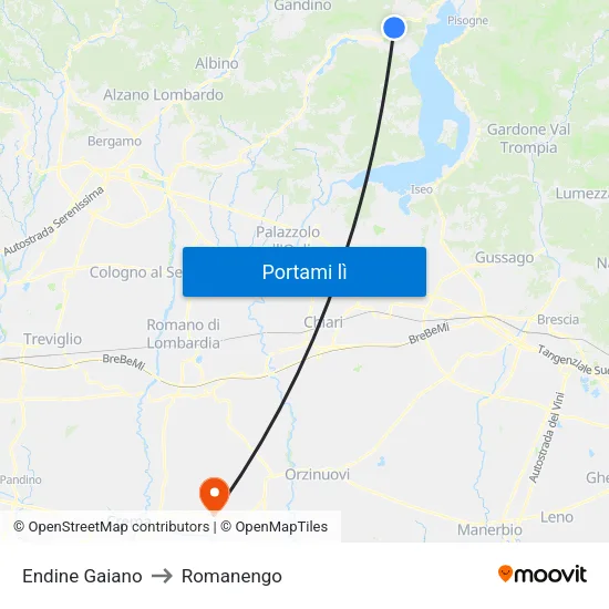 Endine Gaiano to Romanengo map