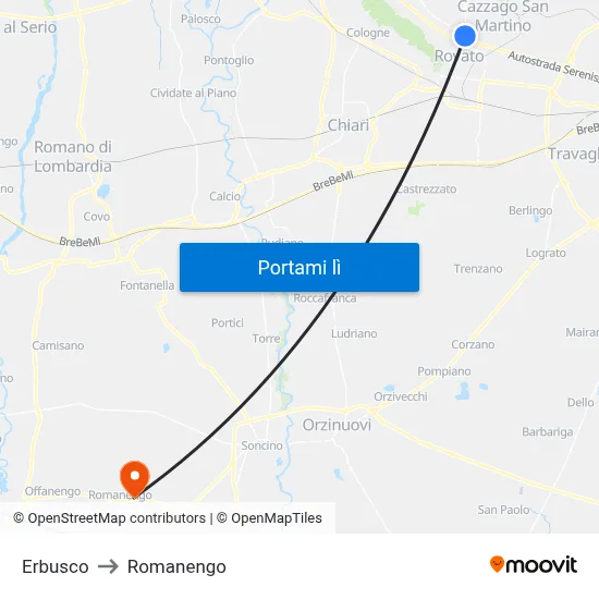 Erbusco to Romanengo map