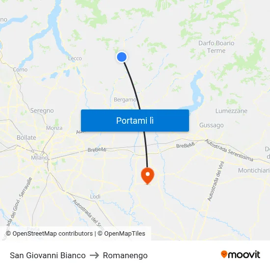 San Giovanni Bianco to Romanengo map