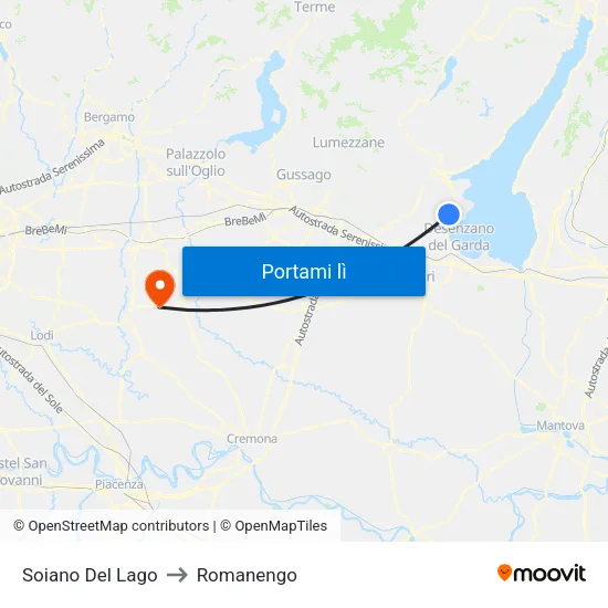 Soiano Del Lago to Romanengo map