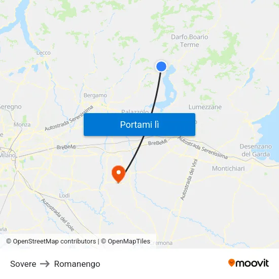 Sovere to Romanengo map