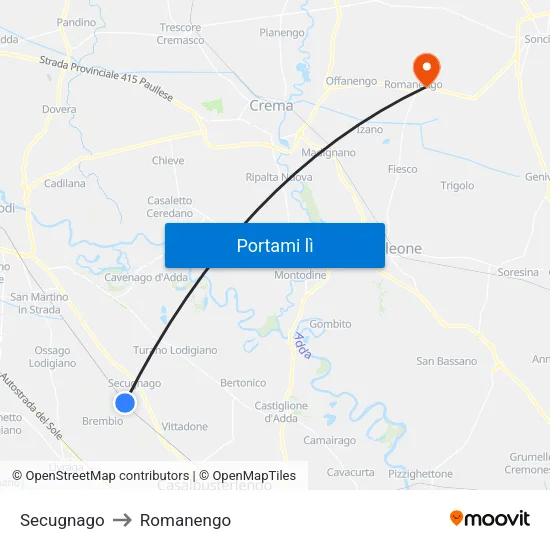 Secugnago to Romanengo map