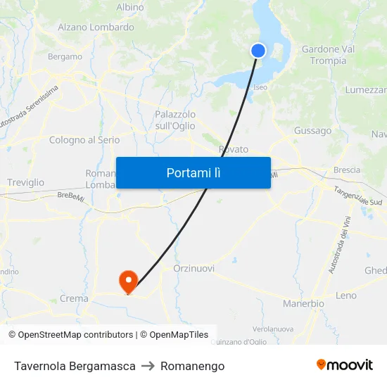 Tavernola Bergamasca to Romanengo map