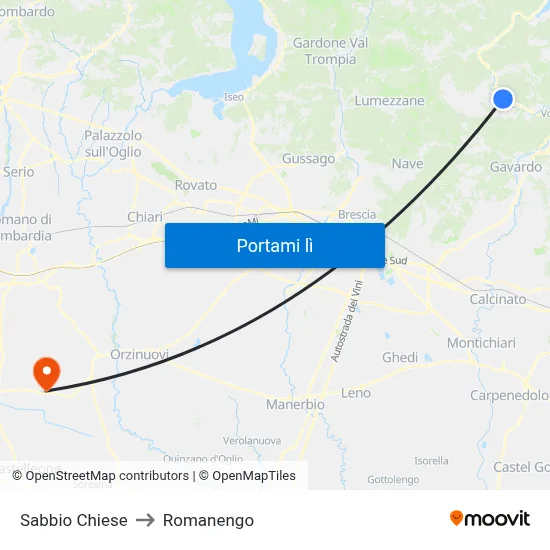 Sabbio Chiese to Romanengo map