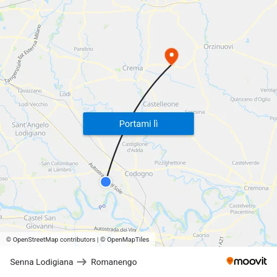Senna Lodigiana to Romanengo map