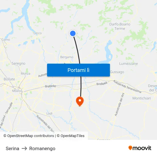 Serina to Romanengo map
