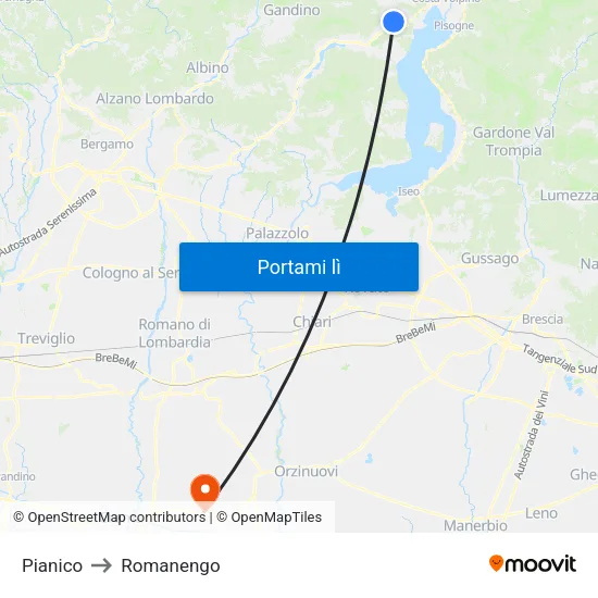Pianico to Romanengo map