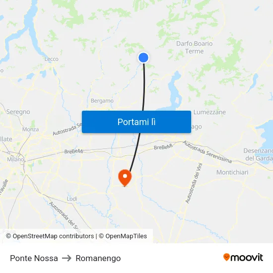Ponte Nossa to Romanengo map