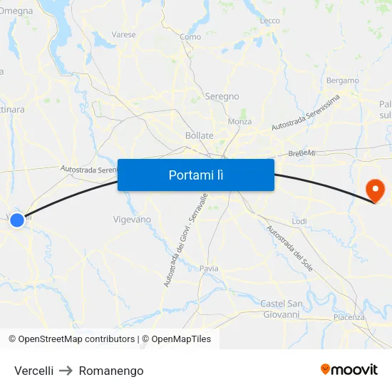 Vercelli to Romanengo map