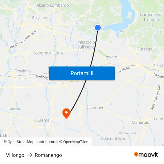 Villongo to Romanengo map