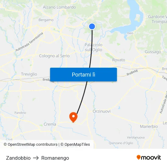 Zandobbio to Romanengo map