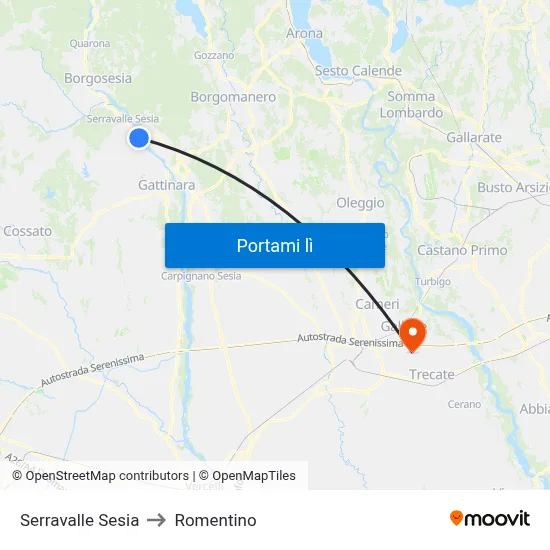 Serravalle Sesia to Romentino map