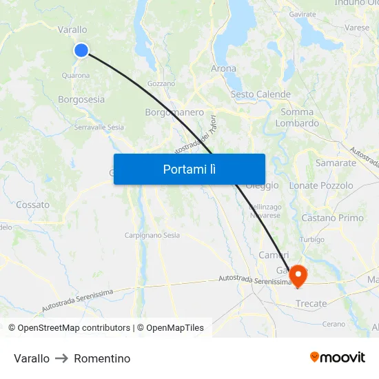 Varallo to Romentino map