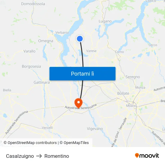 Casalzuigno to Romentino map