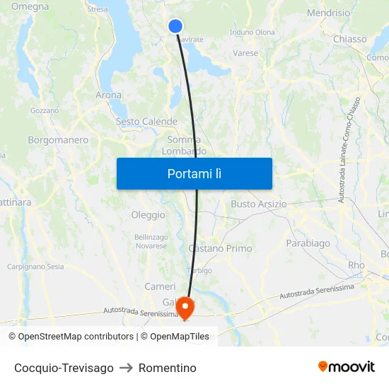 Cocquio-Trevisago to Romentino map