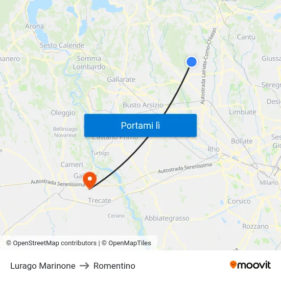 Lurago Marinone to Romentino map