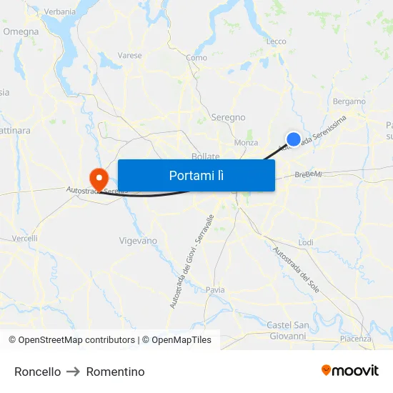 Roncello to Romentino map