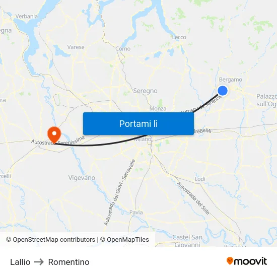 Lallio to Romentino map